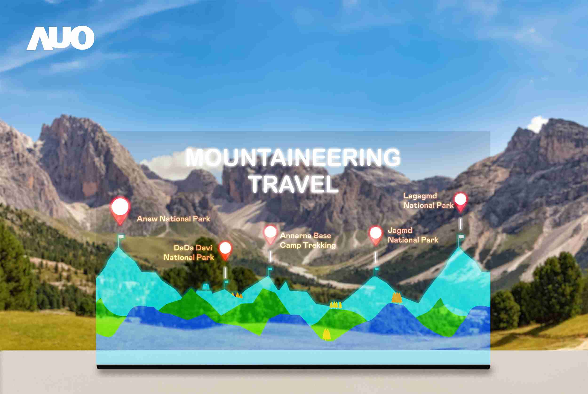 NG大舞台展示全球单片尺寸最大(*)42吋透明Micro LED显示器拼接而成的〝64吋透明Micro LED显示器〞，，具备高透明度、、、1,000 nits高亮度、、、、广色域、、、、采用三边无边框的无缝拼接等多重特色，，，，呈现超高清、、细腻画质而不遮挡后方视觉，，，，满足层峰需求，，，，可广泛运用于零售、、艺术展览或商业空间等场域